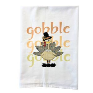 Gobble Thanksgiving Turkey Whimsical Flour Sack Kitchen Towel